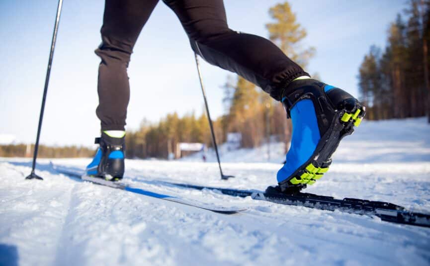 Person cross country skiing