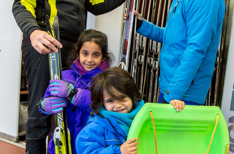 kids hiring toboggan and skis